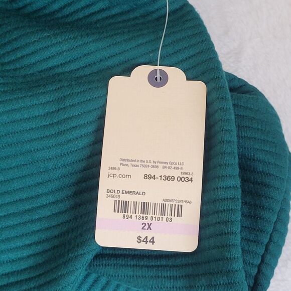 St Johns Bay Green Ribbed Mock Turtleneck Goblincore Long Sleeve Top Size 2X NWT - Picture 5 of 7